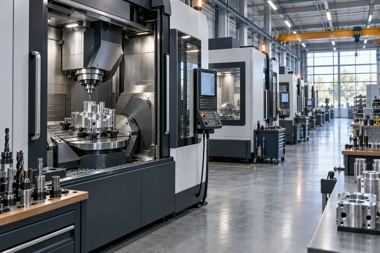 AI illustration of a CNC machining workshop