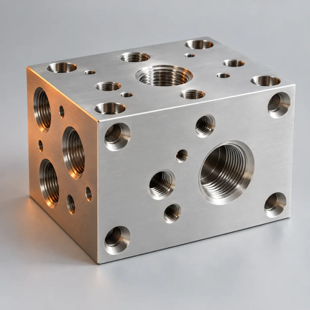 AI concept illustration: Machined Manifold Block